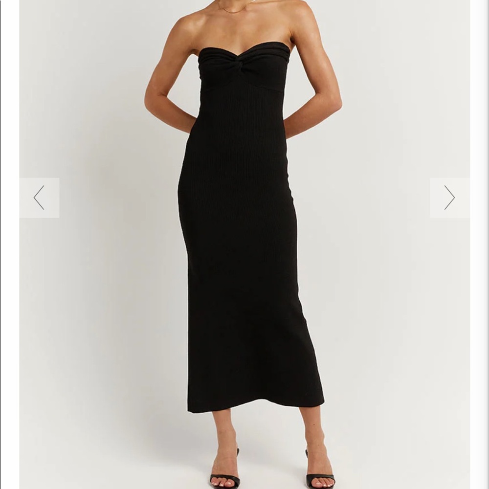 DISSH Anika knit dress. Black stretchy knit fabric.